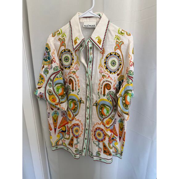 New ALEMAIS Pinball Mullticolor Linen Button-Front Shirt - Picture 5 of 7